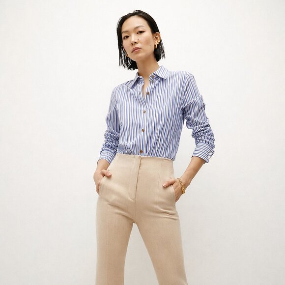 Veronica Beard Libby Striped Poplin Button Down Shirt in Classic Blue - Picture 10 of 10